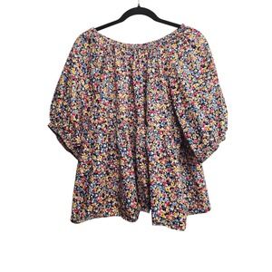 Old Navy Floral Peasant Blouse XXL Cottagecore Boho Puff Sleeve Flowy Romantic